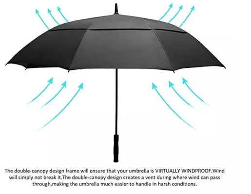 چتر گلف مستقیم باز خودکار ضد باد دو لایه با لوگوی سفارشی